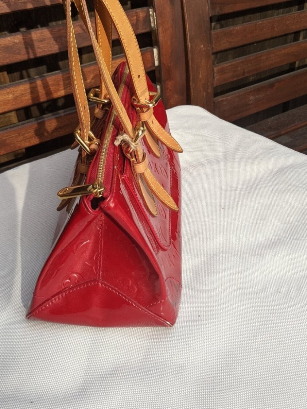 Louis Vuitton bags vernis Tote Bag Rosewood red champagne - Picture 5 of 12